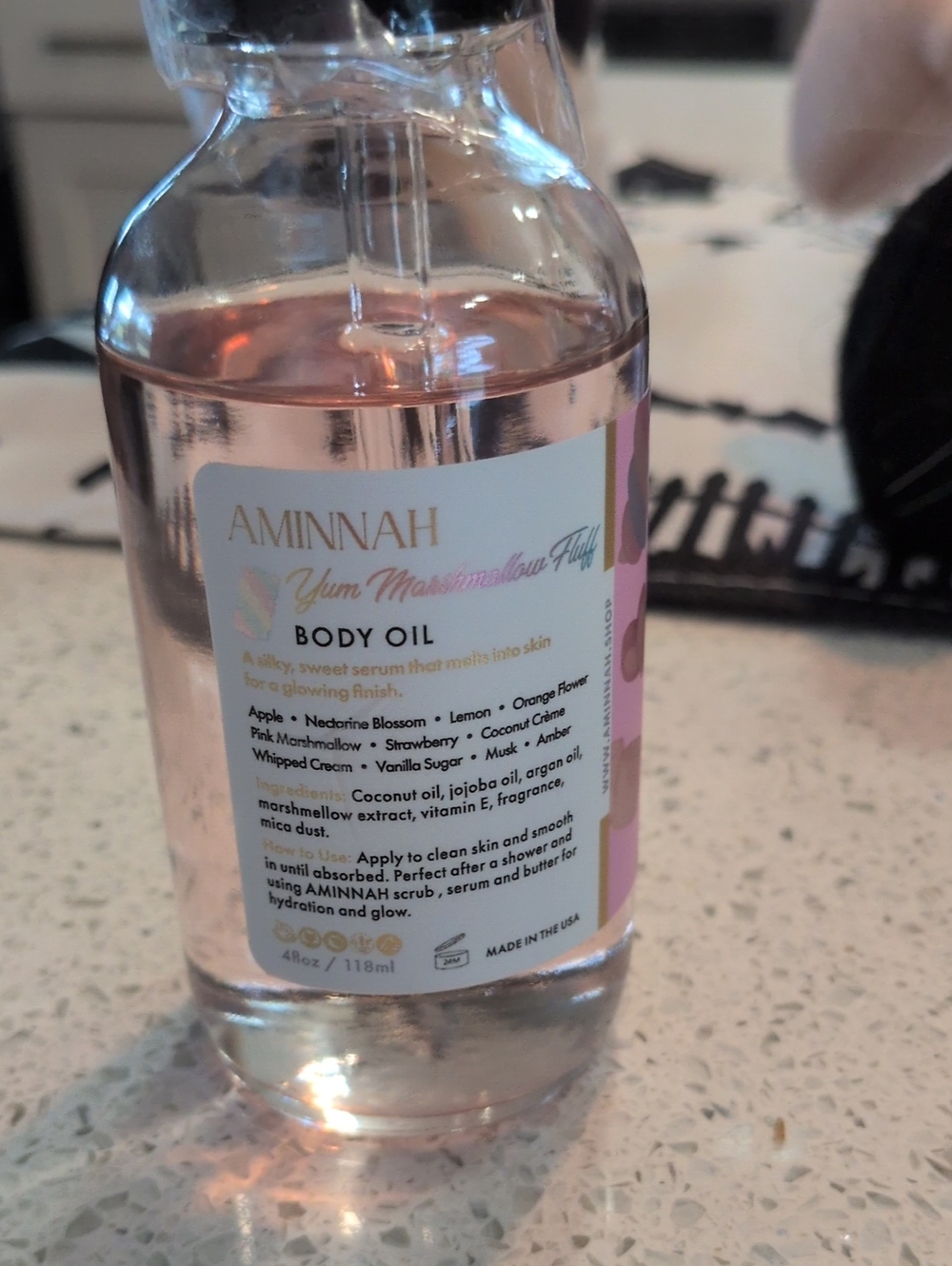 AMINNAH Yum Marshmallow Fluff Body Oil — Scented Hydrating Oil Sealed Not Open